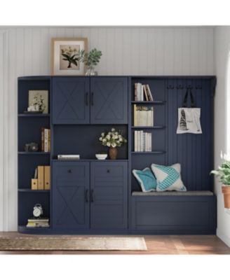 Blue Hall Tree Cabinet with Storage & Hooks