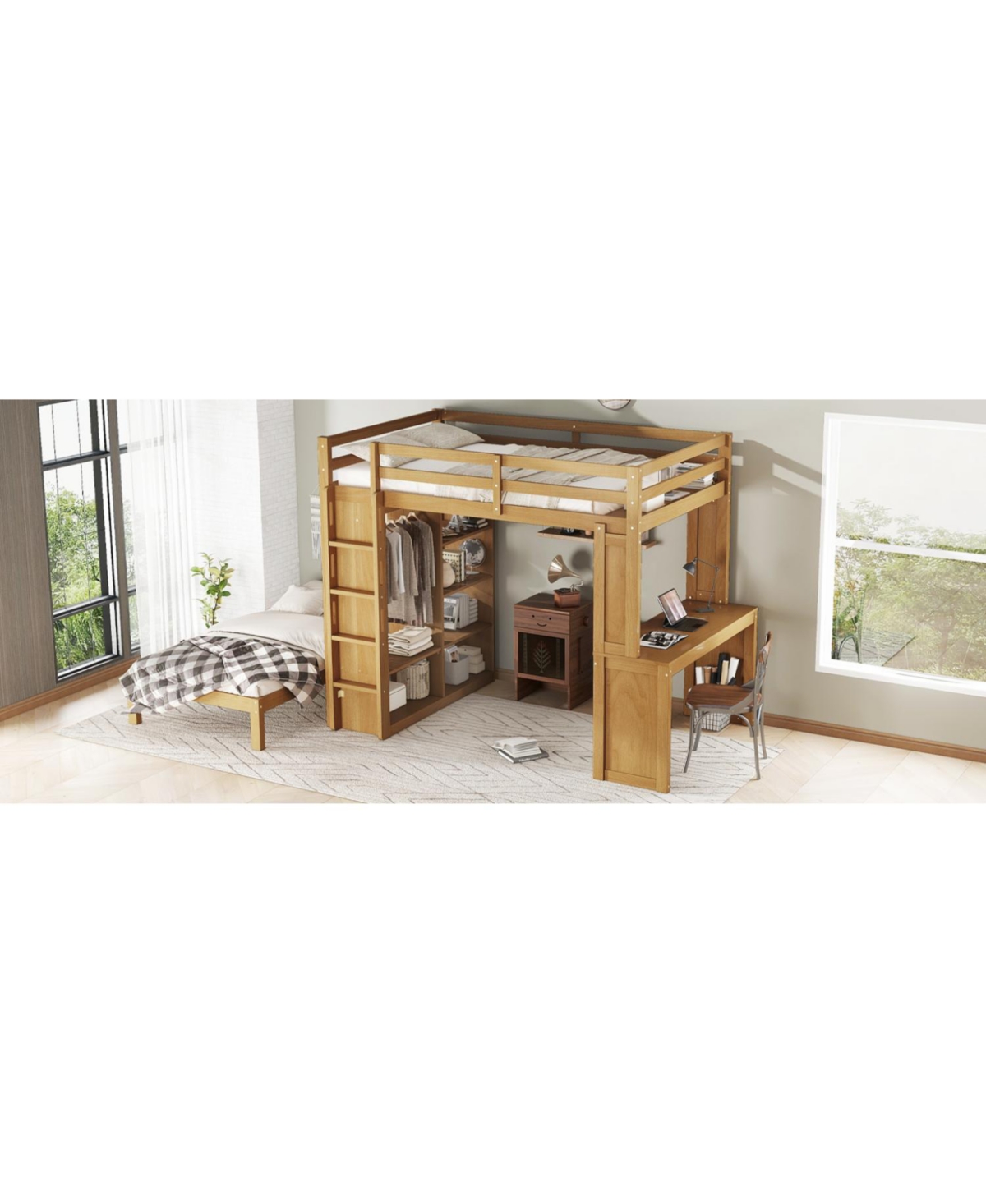 Streamdale Furniture Full Xl/Full Bunk Bed with Desk, Shelves & Wardrobe