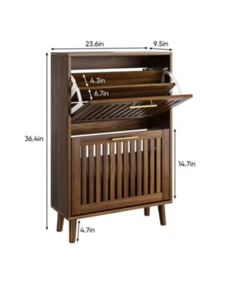 Walnut Shoe Cabinet - 2 Flip Drawers