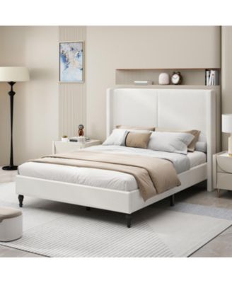 Queen Bed Frame, 55.5" Upholstered Headboard, Boucle Fabric