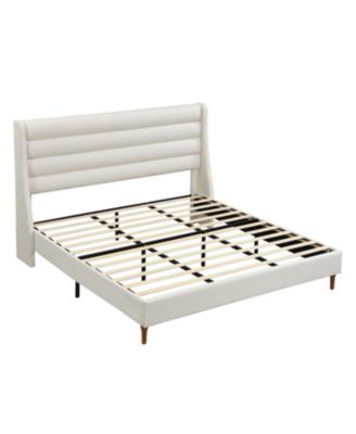 King Upholstered Platform Bed with Wave Headboard, Chenille Fabric