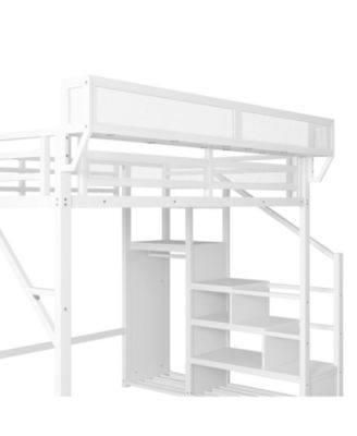  Queen Loft Bed with Stairs, Metal, Storage, Wardrobe