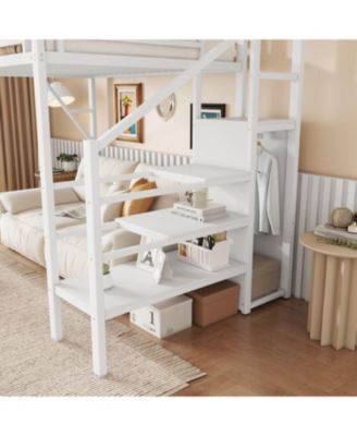 Twin Metal Loft Bed with Stairs, Shelves & Wardrobe