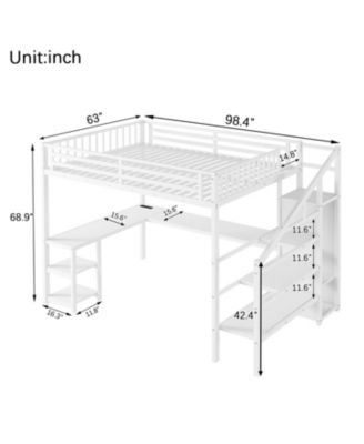 Loft Bed with Wardrobe, Desk, & LED - White