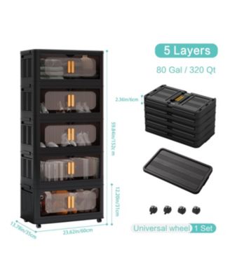 24" Wide Folding 5-Tier Storage Cabinet with Wheels