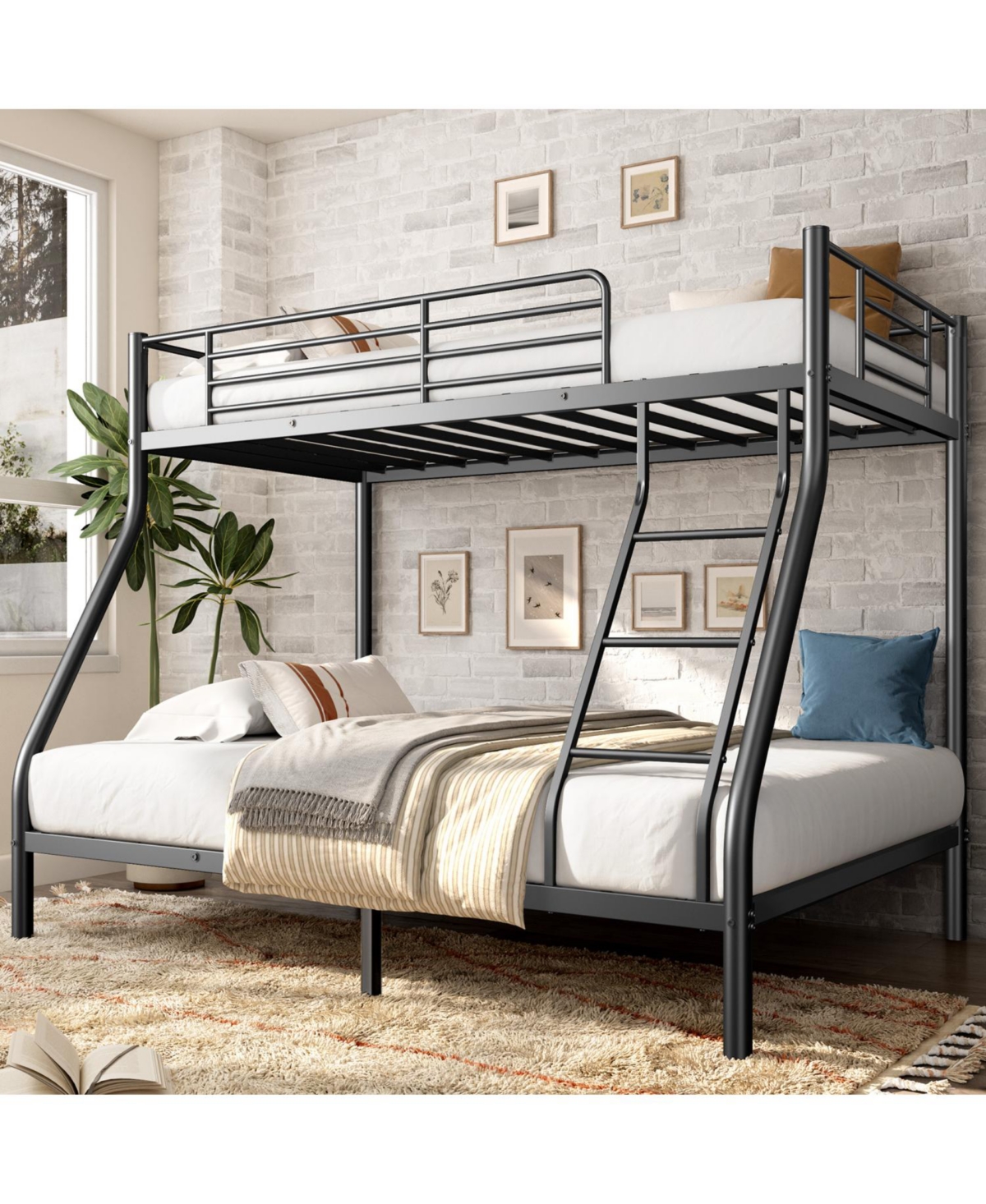 Streamdale Furniture Metal Bunk Bed, Twin Over Full Size Support for Adults Teens