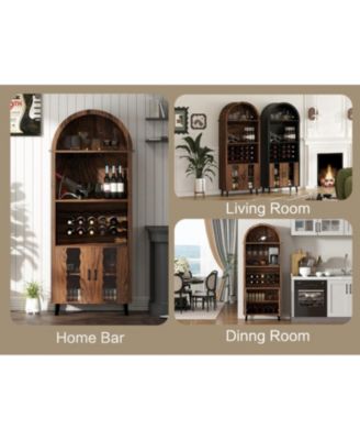 Streamdale 71" Farmhouse Arched Bar Cabinet- Wine Rack & Glass Holder
