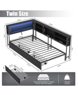 Twin Daybed with Storage, Bookcase, Charging Station & LED