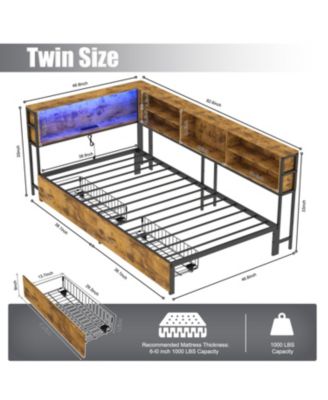 Twin Daybed with Storage, Bookcase, Charging Station & LED