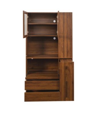 70.87" Kitchen Pantry Cabinet w/ Pull-Out Shelves, Drawers & Glass Door