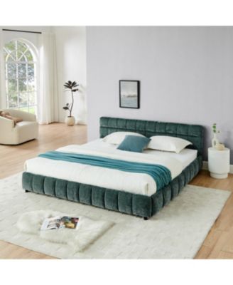  King Upholstered Bed Frame, Chenille Fabric, Headboard, Storage Drawer - Green