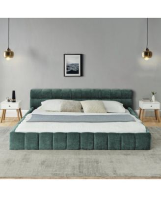 California King Upholstered Platform Bed Frame - Blue Green