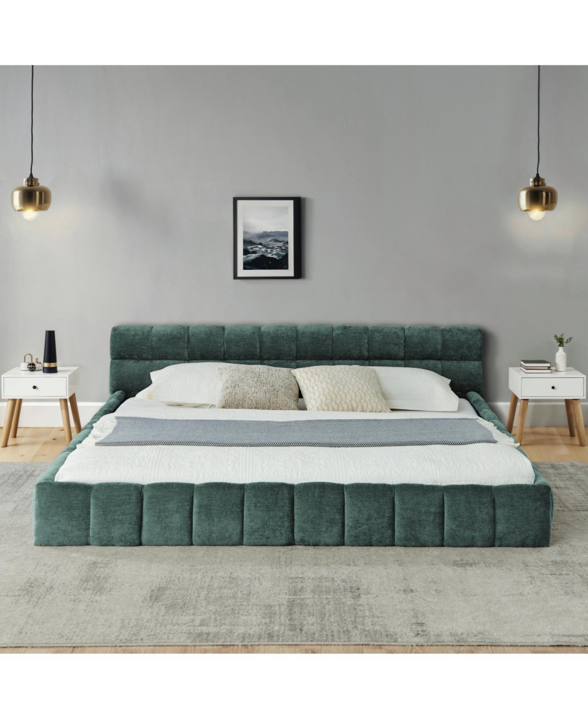 Streamdale Furniture California King Upholstered Platform Bed Frame - Blue Green