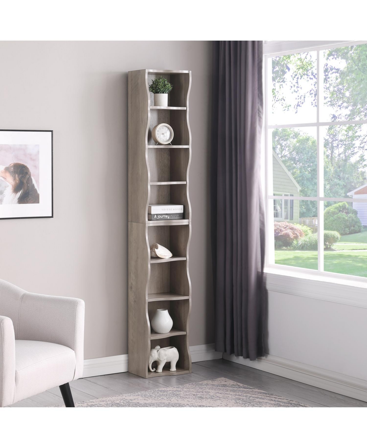 Streamdale Wavy 8-Layer Adjustable Bookshelf - Narrow & Multifunctional