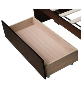 Twin Size Bed with 2 Drawers, Solid Rubber Wood Bed