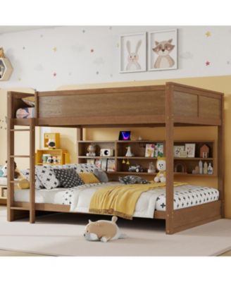 Queen Over Queen Bunk Bed with Storage, Ladder & Charging