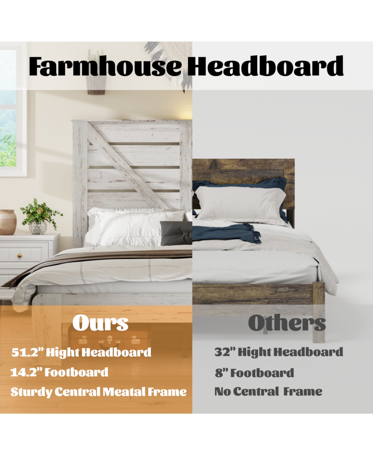 Streamdale Furniture King White Wood Platform Bed Frame, Noise Free, Easy Assembly, Under Bed Storage