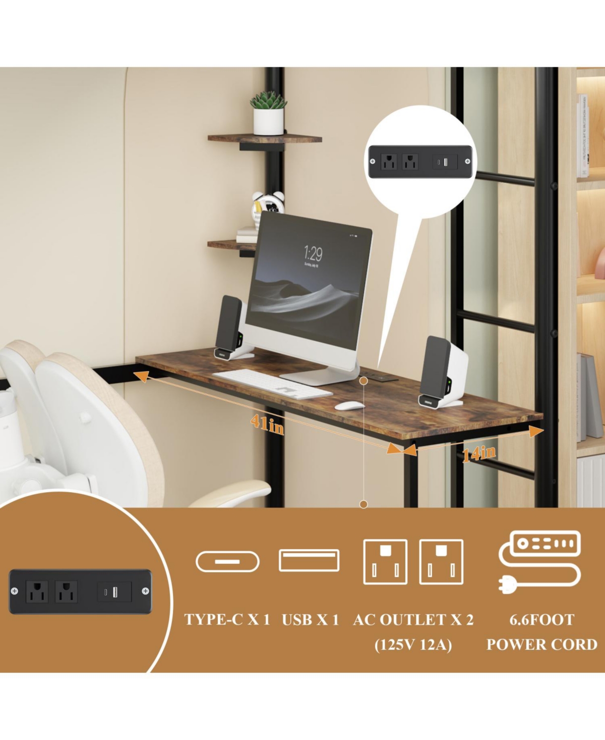 Streamdale Furniture Twin Loft Bed Frame with Storage - Easy Assembly, Secure Metal Slats