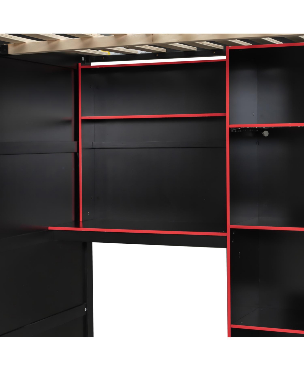 Streamdale Furniture Full Size Wood Loft Bed with Desk Wardrobe Storage & Rgb Lights Red