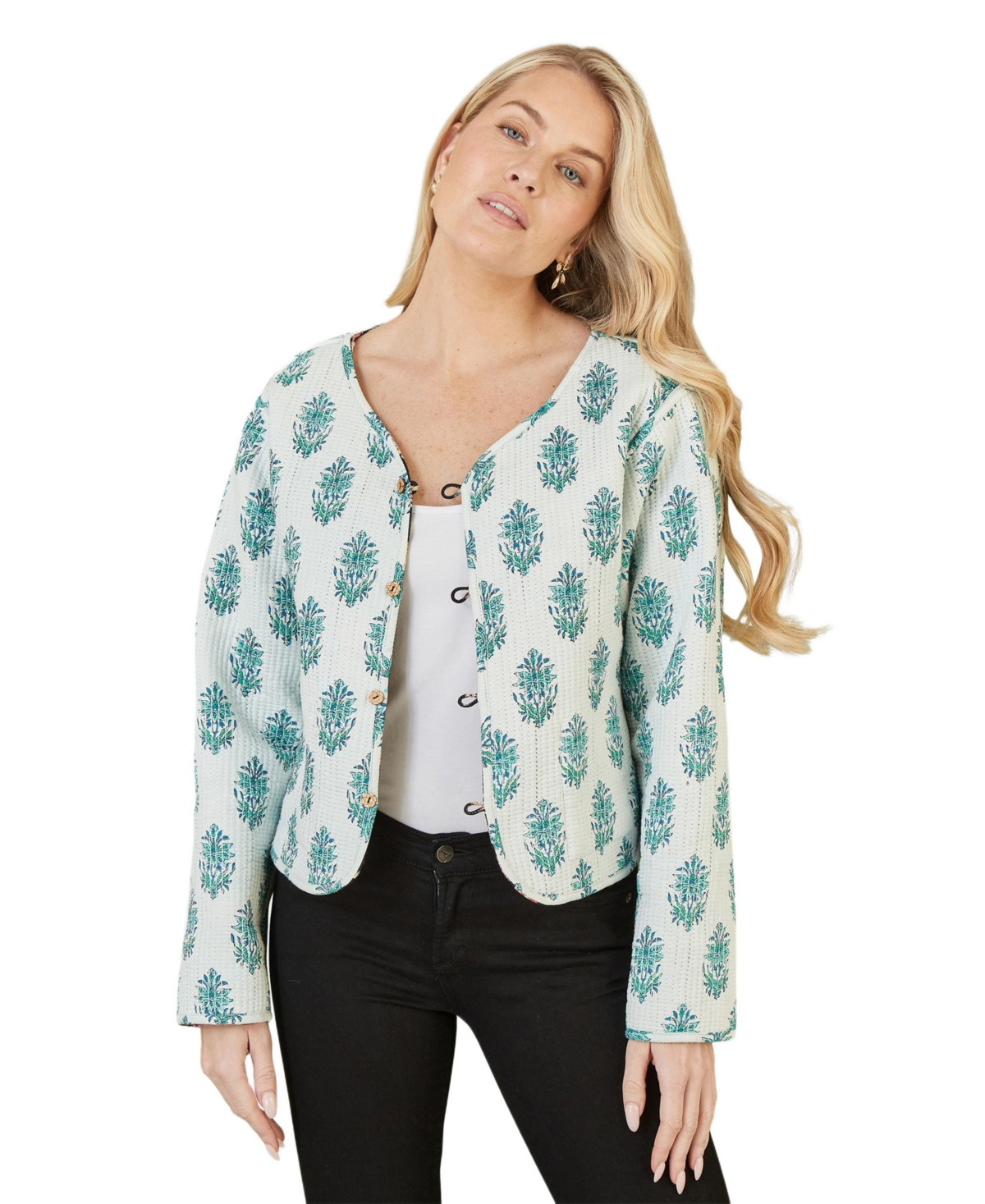 Yumi Women's Floral Reversible Cotton Quilted Jacket