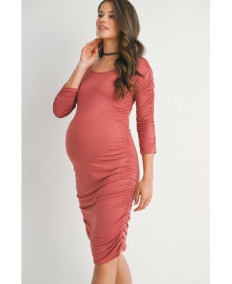 Maternity Bodycon Scoop Neck Side Ruched Dress