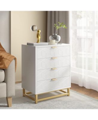 4-Drawer White Dresser, Large Modern Bedroom Chest with Gold Metal Handles, Storage for Hallway, Entryway