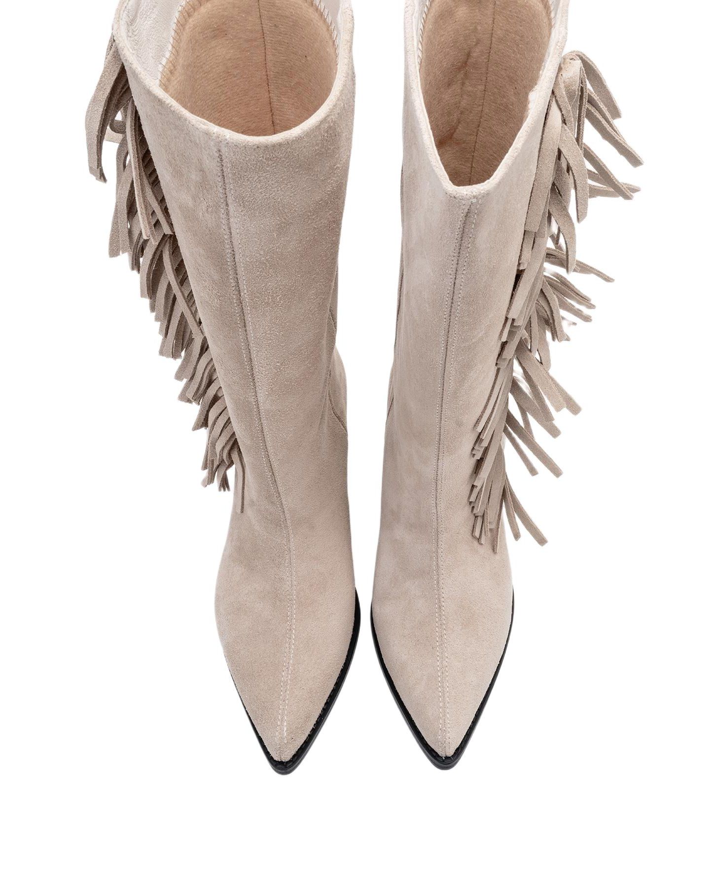 Женские кожаные ковбойские ботинки Forever & Always Shoes Orlo с бахромой, цвет: Бежевый замшевый кожаный — фото 3