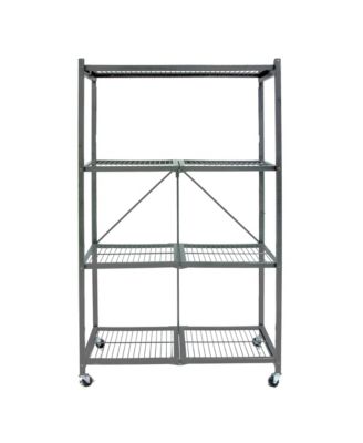 4 Tier Multipurpose Folding Storage Organizing Rack with Wheels, Gray