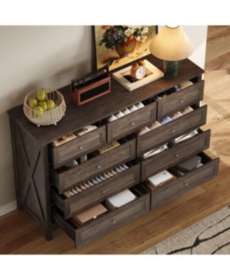  Rustic Wood 9-Drawer Dresser - Brown
