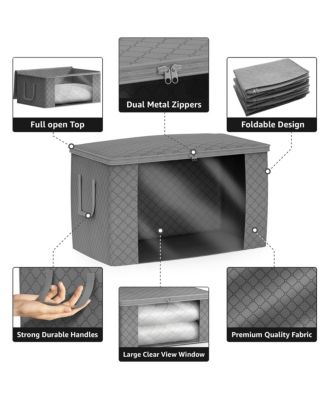 Foldable Storage Bag Organizers, Large Clear Window & Carry Handles, Great for Clothes, Blankets, Closets, Bedrooms, and more