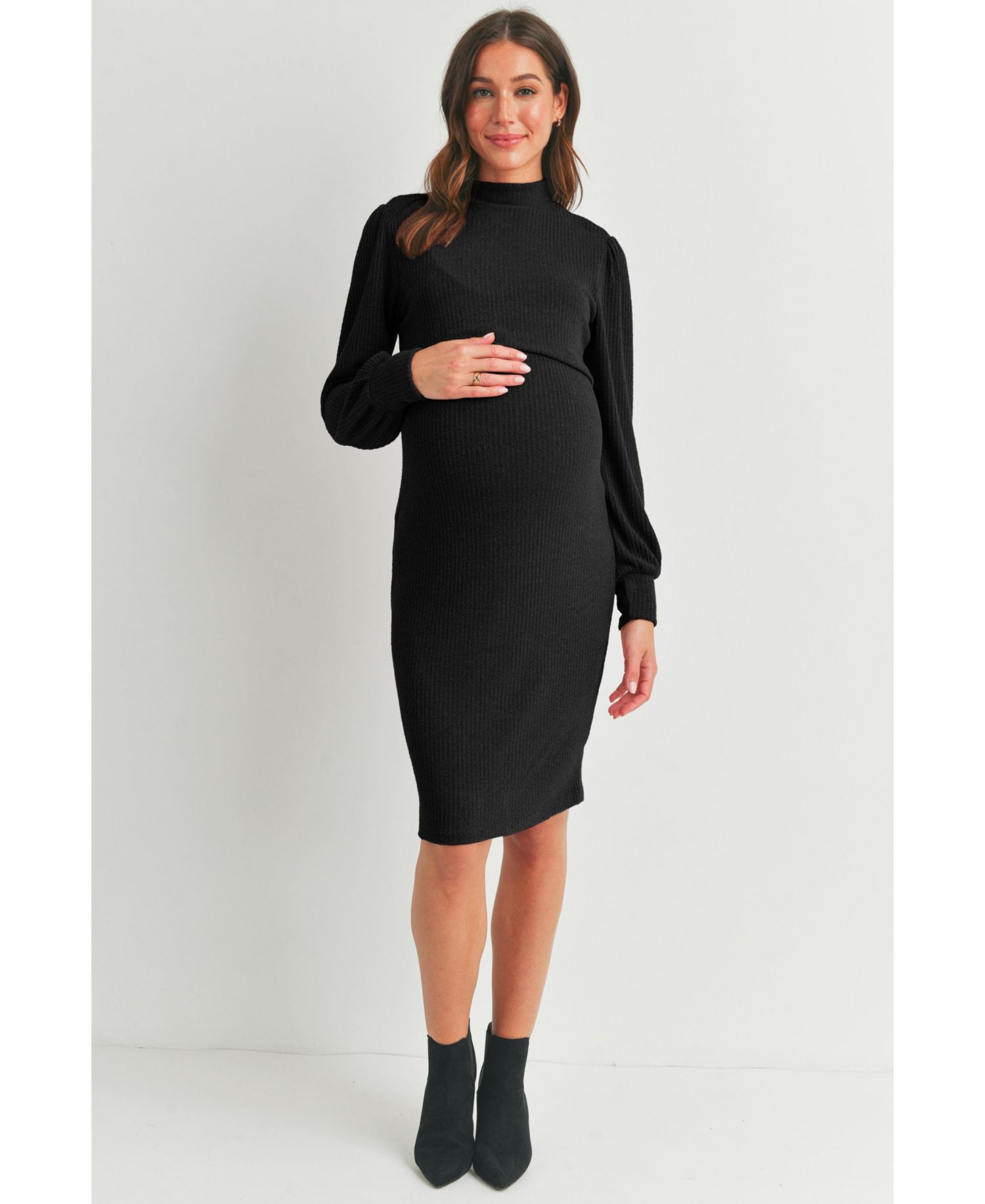 Women's Double Layer Mock Neck Ribbed Nursing Dress
