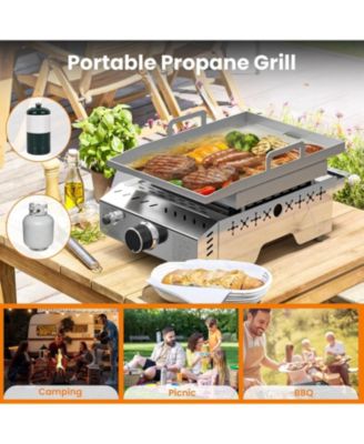 Portable Propane Griddle, 8000BTU Tabletop Portable Propane Gas Grill with One Burner, Stainless Steel Flat Top Grill, Outdoor Cooking
