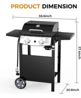 2-Burner Propane Gas BBQ Grill, 20,000 BTU Stainless Steel Grill with Side Shelves and Wheels, Portable Outdoor Grill
