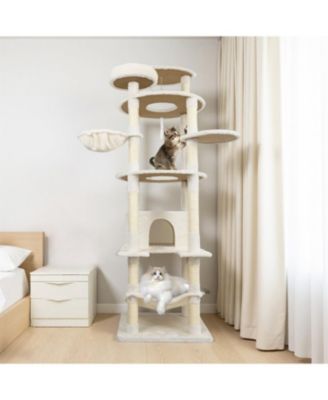 78" Beige Cat Tree Tower with Large Condo, Sisal Scratching Post & Hammock