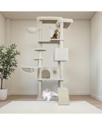 84" Beige Cat Tree Tower with Large Condo, Sisal Scratching Post & Hammock