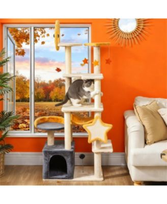 63" Moon & Star Themed Cat Tree with Condo, Scratching Posts & Cat Bed
