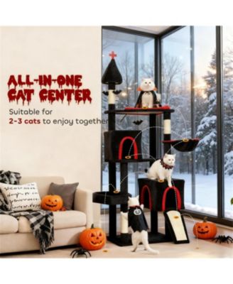 78"Cat Tree Cat Tower with Coffin Bed in Black