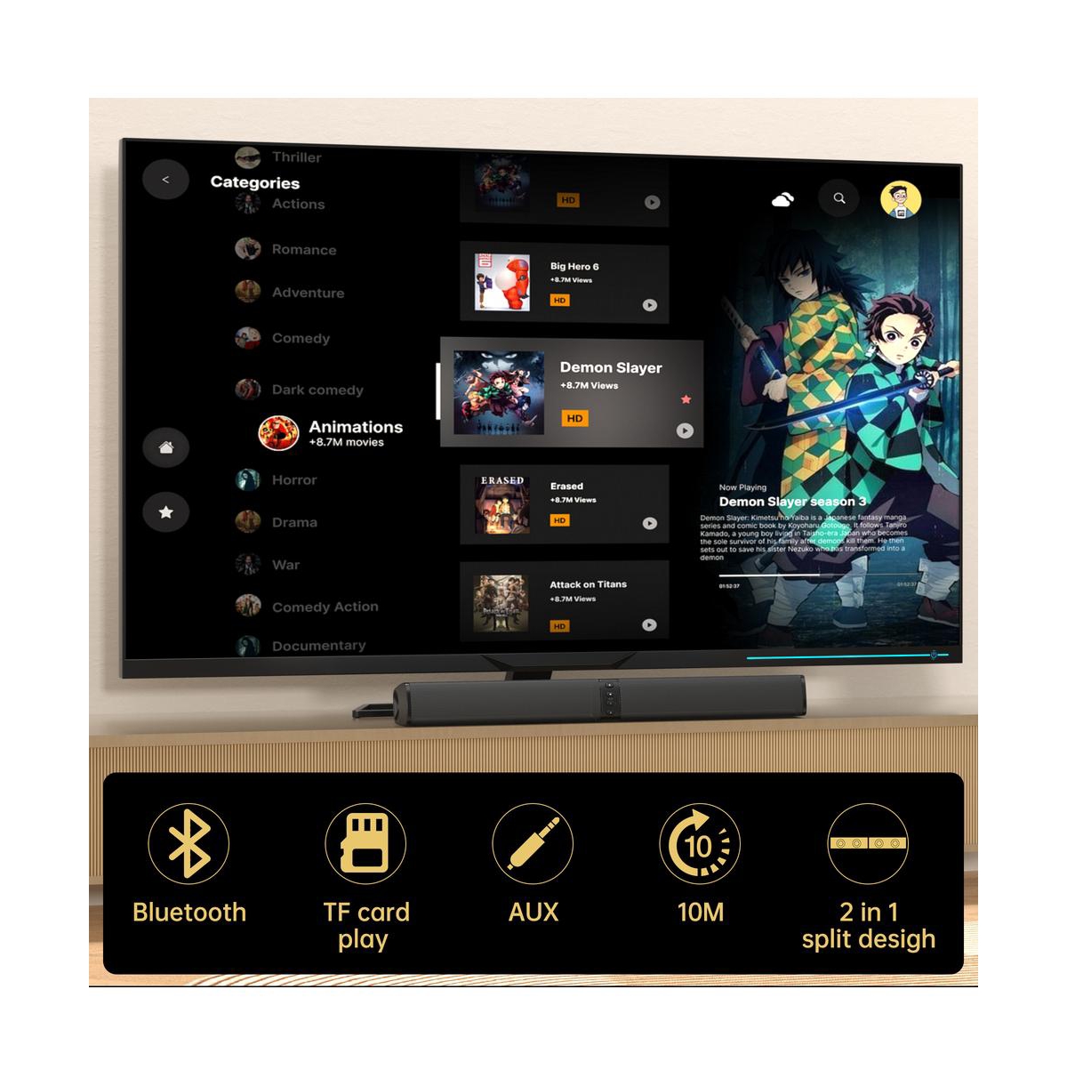 Artudatech 20W Detachable Sound Bar with Bluetooth 4.0, Converts to Dual Speakers for Immersive Audio