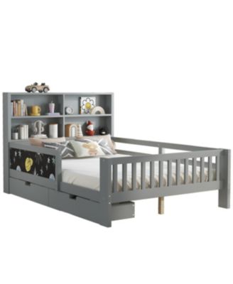 Streamdale Full Platform Bed with Chalkboard, Storage, Shelves, Gray