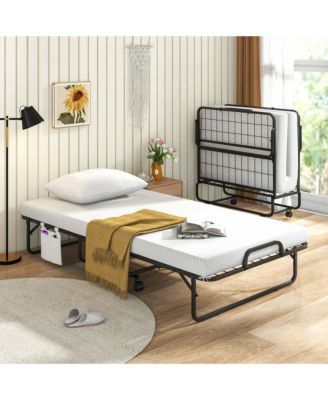  Folding Bed with Memory Foam Mattress & Pillow Dust Cover Metal Frame
