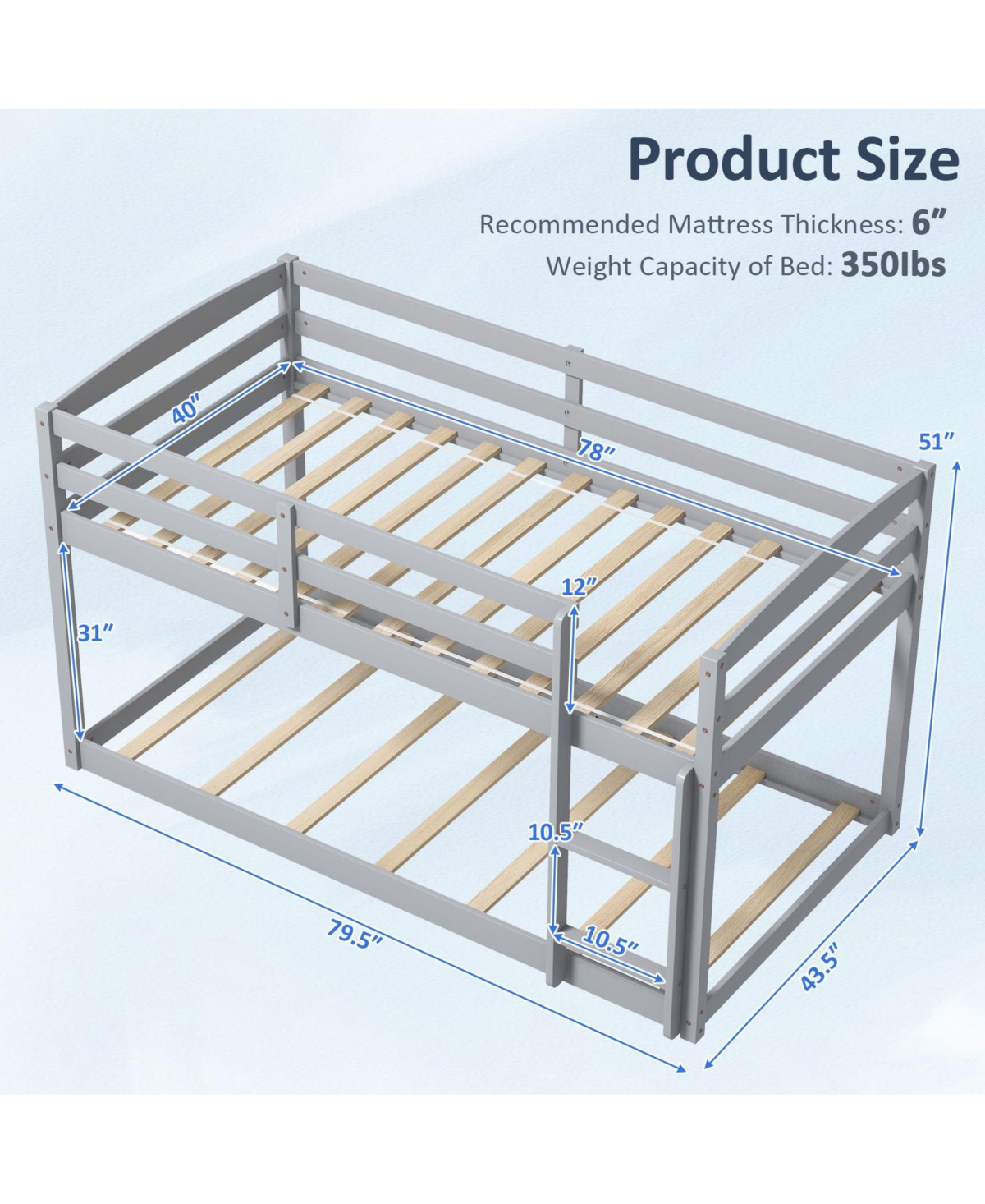 Costway Twin over Low Bunk Bed with Guardrails Integrated Ladder Kids Wooden
