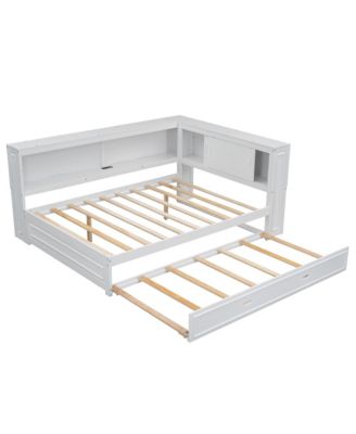 Full Size Wood Daybed with Storage Shelves, USB, LED, and Trundle