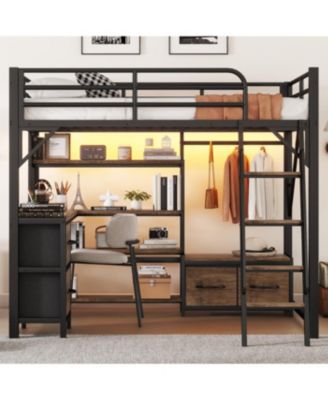 Streamdale Full Size Loft Bed with Desk, Storage, Wardrobe & Drawers