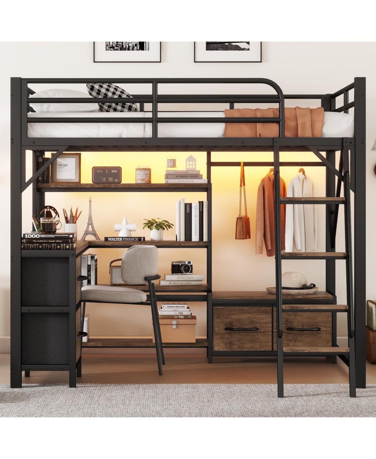 Streamdale Furniture Streamdale Full Size Loft Bed with Desk, Storage, Wardrobe & Drawers