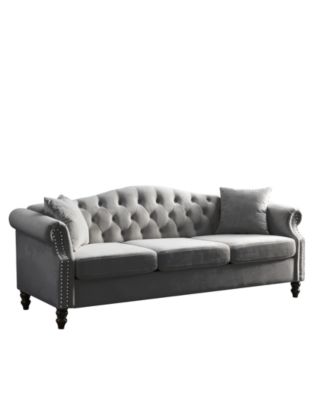 Grey Velvet Chesterfield Sofa with Tufted Couch