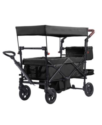 SUGFIT Wagon Stroller for 2 Kids Folding Push-Pull Stroller with Canopy