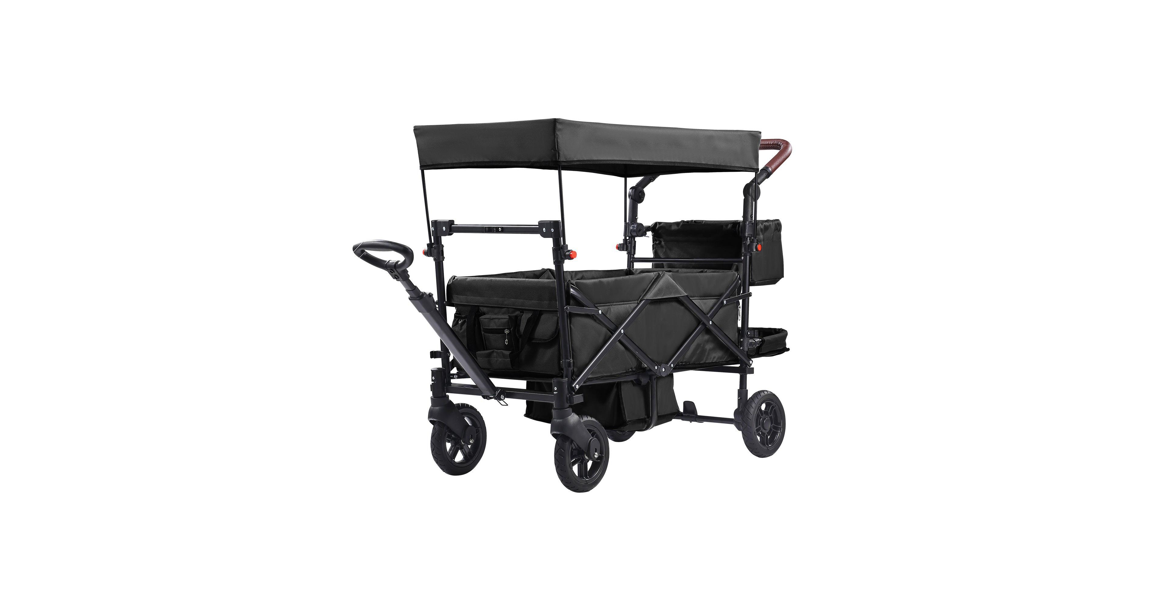 Sugfit Wagon Stroller for 2 Kids Folding Push-Pull Stroller with Canopy