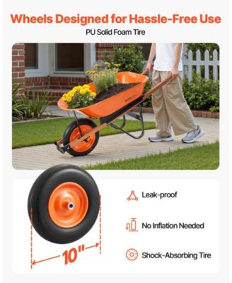 Traditional One-Wheel Wheelbarrow with 5 Cu.Ft Capacity
