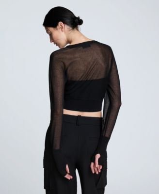 Women's Long Sleeve Sheer Cropped Cardigan Sweater