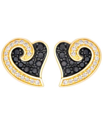 Blackberry (0.26 ct. t.w.) and Vanilla (0.13 ct. t.w.) Diamond Heart Shaped Stud Earrings in 14k Honey Gold